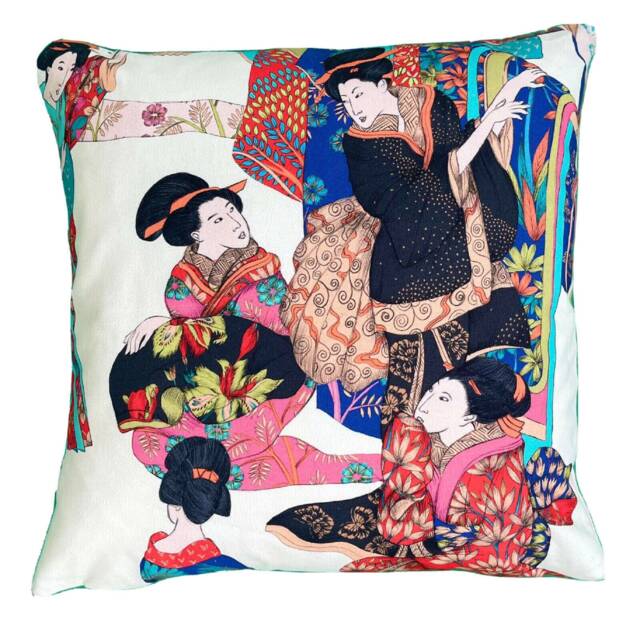 Oriental Cushion Cover Geisha Kimono Japanese Printed Cotton Fabric 18 - image 1