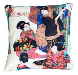 Oriental Cushion Cover Geisha Kimono Japanese Printed Cotton Fabric 18 - thumbnail 1