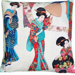 Oriental Cushion Cover Geisha Kimono Japanese Printed Cotton Fabric 18 - thumbnail 2