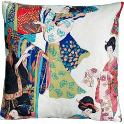 Oriental Cushion Cover Geisha Kimono Japanese Printed Cotton Fabric 18 - thumbnail 3