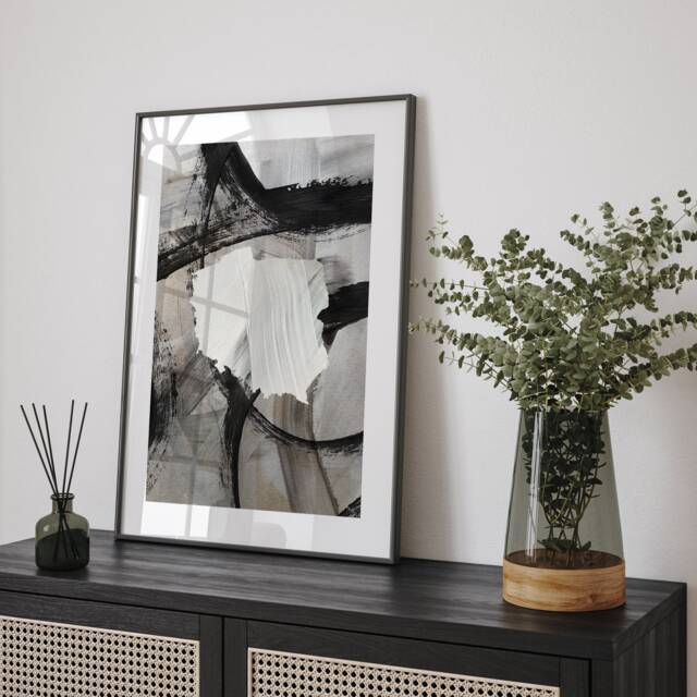 Poland Map - Black & Grey Abstract Painting Of Wall Art Print Traval Poster - image 1