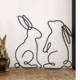 Wire Rabbit Wall Art - Handmade Bunny Decor Pet Lover Giftl Minimalist Animal Outline Sculpture Easter Home - thumbnail 2