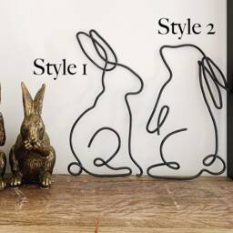 Wire Rabbit Wall Art - Handmade Bunny Decor Pet Lover Giftl Minimalist Animal Outline Sculpture Easter Home - thumbnail 3