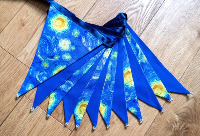 Vincent Van Gogh Starry Night - 1889 Art Fabric Bunting - Double-Sided 12 Flags 3 Metres - image 1