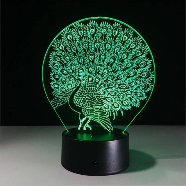 Peacock 3D Illusion Smart App Control Night Light Bluetooth, Music, 7&16M Color Mobile App, Made in UK - image 1