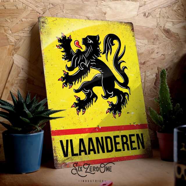 Potrait Vlaanderen Metal Sign - Vintage Worn Rusty Look Print Le Tour Leeuw Van Vlaanderen - Lion Of Flanders Cobbles Classics Cycling Us - image 1