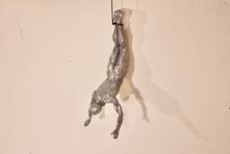 Large Antique-Silver Colour Bungee Jumping Man Hanging On Wire Ornament Figure Diver Climber Wall Statue Rock Buddy - thumbnail 1