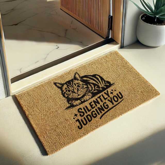 Silently Judging You - Cat Doormat A Snarky & Stylish For Entryways -Funny Gift Lover Coir Mat Non Slip - image 1