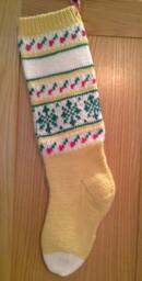 Personalized Hand Knit Snowflake Design - Yellow Christmas Stocking - thumbnail 1