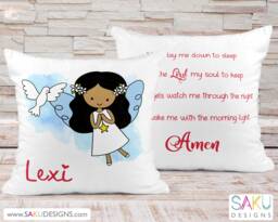 Girl Angel Now I Lay Me Down To Sleep Pillow-Personalized Pillow-Communion-Baptism-Prayer-Faith-Religious-Angel-Nursery Decor-Baby Pillow - thumbnail 1