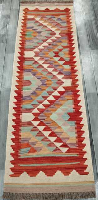 Classic Runner Rug, Handmade Artisan Afghan Turkish Scandinavian Navajo Bohemian Wool Flatweave Multicolour Kilim Rug 199x63 cm - image 1