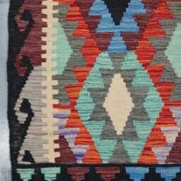 Colourful Runner Rug, Handmade Artisan Afghan Turkish, Scandinavian, Navajo, Bohemian, Wool Flatweave Multicolour Kilim Rug 194x70 cm - thumbnail 4
