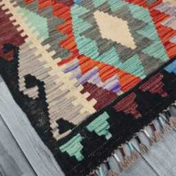 Colourful Runner Rug, Handmade Artisan Afghan Turkish, Scandinavian, Navajo, Bohemian, Wool Flatweave Multicolour Kilim Rug 194x70 cm - thumbnail 2