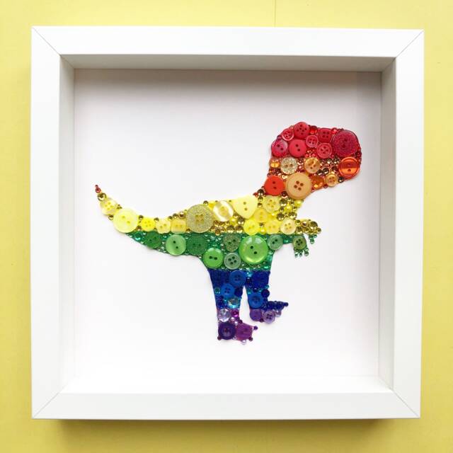 Personalised Dinosaur Frame, T-Rex Button Art, Dino Nursery D??cor, Perfect Gift For A Fan - image 1