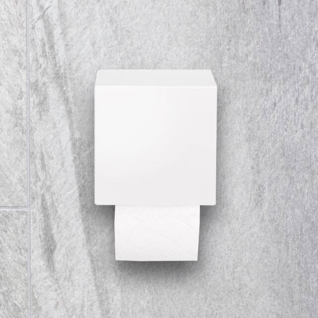 White Toilet Holder, Modern Paper Dispenser, Bathroom Accessories, Minimalist Storage Cubo - image 1