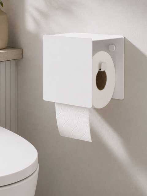 White Toilet Paper Holder - Modern Wall Mounted Roll Dispenser, Paper Storage For Bathroom Cubo - image 1