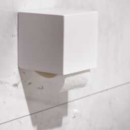 White Toilet Holder, Modern Paper Dispenser, Bathroom Accessories, Minimalist Storage Cubo - thumbnail 2