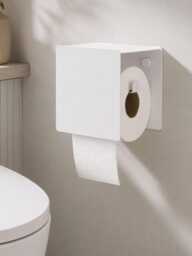 White Toilet Paper Holder - Modern Wall Mounted Roll Dispenser, Paper Storage For Bathroom Cubo - thumbnail 1