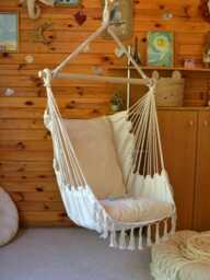 Hammock Chair - Natural Cotton Hanging Swing With Cushions, Eco-Friendly Indoor Outdoor Seat
