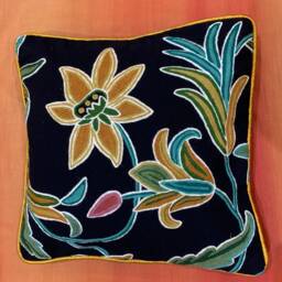 Hand Embroidered Crewel Cushion Cover Kashmiri Wool Pillow, 16 - thumbnail 2