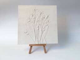 Tile Scilla Cast. Botanical Decorative Unique Plaster Wall Art Fram?? Wood Concrete Impression Snowdrop Pressed Flowers Eco Friendly