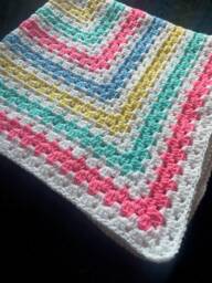 Handmade Crochet Granny Square Blanket White & Pastel Coloured Multicoloured Soft Throw Bright Cheerful Unique Handcrafted Striped Gift