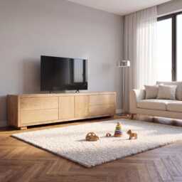 Hand-Crafted Oak Tv Cabinet - Modern Media Center With Drawers Clear Satin Finish - thumbnail 2