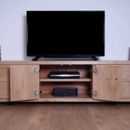 Hand-Crafted Oak Tv Cabinet - Modern Media Center With Drawers Clear Satin Finish - thumbnail 3