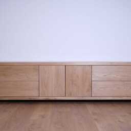 Hand-Crafted Oak Tv Cabinet - Modern Media Center With Drawers Clear Satin Finish - thumbnail 4
