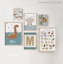 Personalised Set Of Gallery Wall Prints in Blue, Toddler Bedroom & Playroom Decor, Neutral Kids Room Wal Art - thumbnail 1