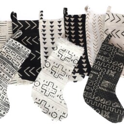 Mud Cloth Christmas Stocking Mudcloth Black with White Triangle Print - thumbnail 2