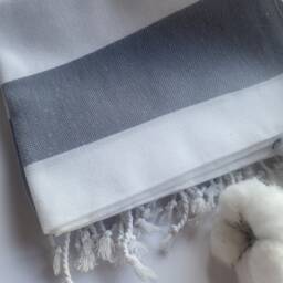 Turkish Peshtemal Towel Eco-Friendly Natural Cotton, Black & White Striped - thumbnail 4