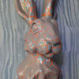 Grey & Orange Crackle Effect Hare Head - Wall Mounted Pink Rabbit - thumbnail 3
