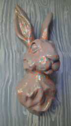 Grey & Orange Crackle Effect Hare Head - Wall Mounted Pink Rabbit
