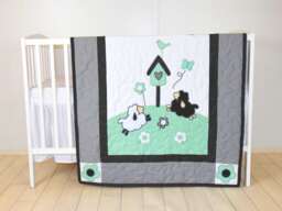 Baby Boy Blanket, Lamb Crib Quilt, Organic Sheep Mint Green Black White & Gray Bedding - thumbnail 1
