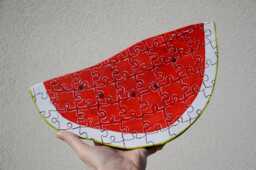 One Of A Kind Wooden Watermelon Slice Shelf Decor Hand Painted Puzzle Lover Vegan Gift - thumbnail 1