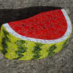 One Of A Kind Wooden Watermelon Slice Shelf Decor Hand Painted Puzzle Lover Vegan Gift - thumbnail 2