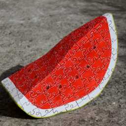 One Of A Kind Wooden Watermelon Slice Shelf Decor Hand Painted Puzzle Lover Vegan Gift - thumbnail 3