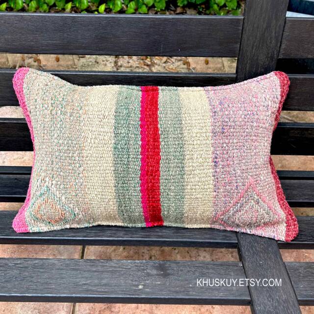 Peru Lumbarpillow Textured Hand Loomed Frazada Covers 16 X 16, Sheep Wool Textile, Fall Boho Natural Pillow, Kilim Pillow, Woven Sofa Cushion - image 1
