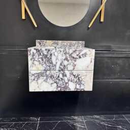 Wall Mounted Calacatta Marble Vanity Floating Bathroom Sink, Customizable - thumbnail 4