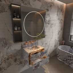 Wall Mounted Calacatta Marble Vanity Floating Bathroom Sink, Customizable