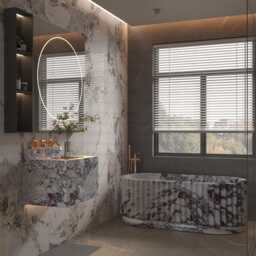 Wall Mounted Calacatta Marble Vanity Floating Bathroom Sink, Customizable - thumbnail 2