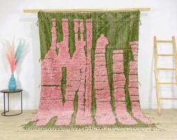 Pink & Olive Green Abstract Block Moroccan Rug - Handmade Berber Shag Carpet Large Area Modern Pastel Wool Decor