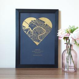 A4 Custom Metallic Foil Heart Shaped Map Print, Any Location Personalised Copper, Gold, Silver Or Rose Gold Print - thumbnail 3