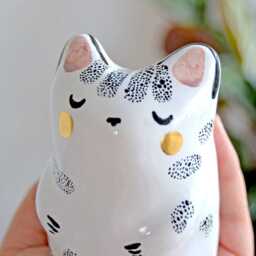 Unique Cat Lover Gift Idea, Animal Totem, Ceramic Miniature Gold Decorated - thumbnail 4