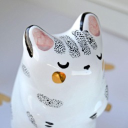 Unique Cat Lover Gift Idea, Animal Totem, Ceramic Miniature Gold Decorated - thumbnail 3