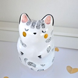 Unique Cat Lover Gift Idea, Animal Totem, Ceramic Miniature Gold Decorated - thumbnail 2