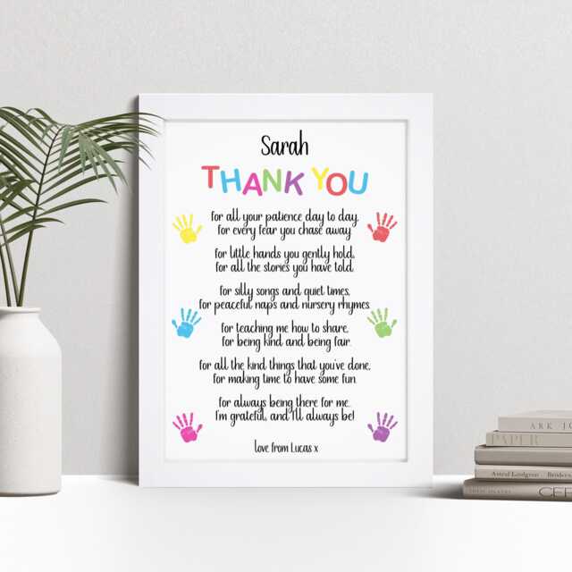 Personalised Nursery Teacher Thank You Poem Print - Custom Wall Art - image 1