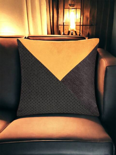 Gray Spotted Bright Fabric & Yellow Suede Geometrical Decorative Pillow Cover, Home Decor, Cushion, Throw Pillow, Gifts For Her - image 1