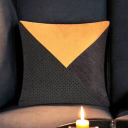Gray Spotted Bright Fabric & Yellow Suede Geometrical Decorative Pillow Cover, Home Decor, Cushion, Throw Pillow, Gifts For Her - thumbnail 4